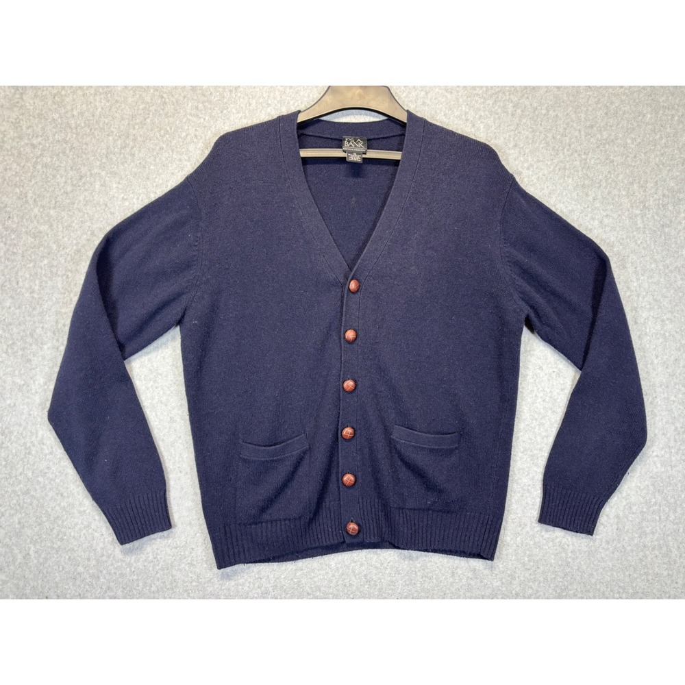 Jos A Bank Mens Navy Blue Lambswool Cardigan Sweater Executive Collection M